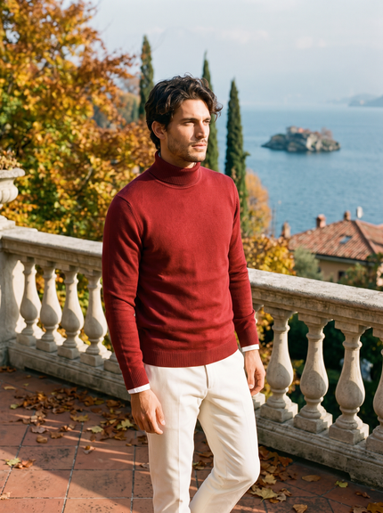 Men's Ribbed Turtleneck Jumper with a Close Fit