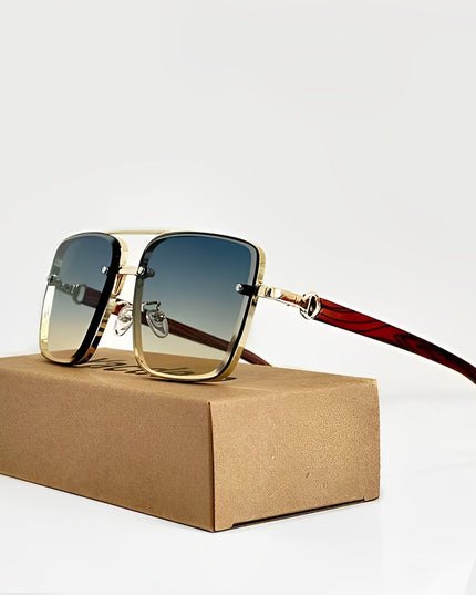 Men's Rimless Square Aviator Sunglasses with Gradient Lenses