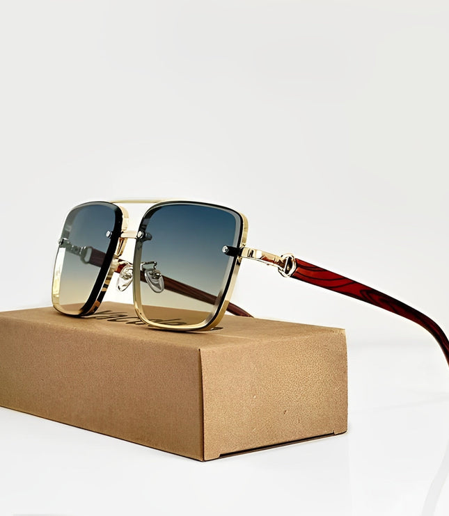 Men's Rimless Square Aviator Sunglasses with Gradient Lenses