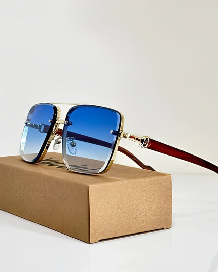 Men's Rimless Square Aviator Sunglasses with Gradient Lenses