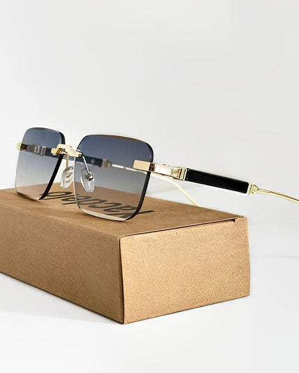Men's Rimless Square Sunglasses with Contrast Tip Temples