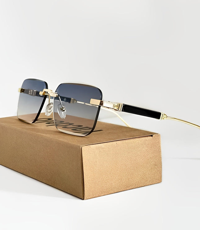 Men's Rimless Square Sunglasses with Contrast Tip Temples