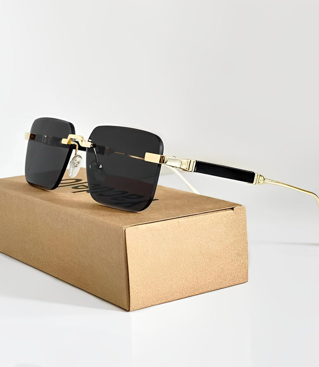 Men's Rimless Square Sunglasses with Contrast Tip Temples