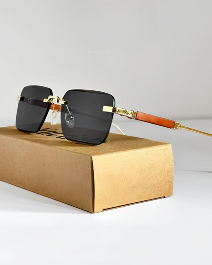 Men's Rimless Square Sunglasses with Contrast Tip Temples