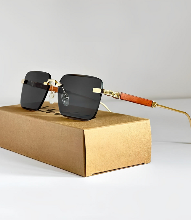 Men's Rimless Square Sunglasses with Contrast Tip Temples