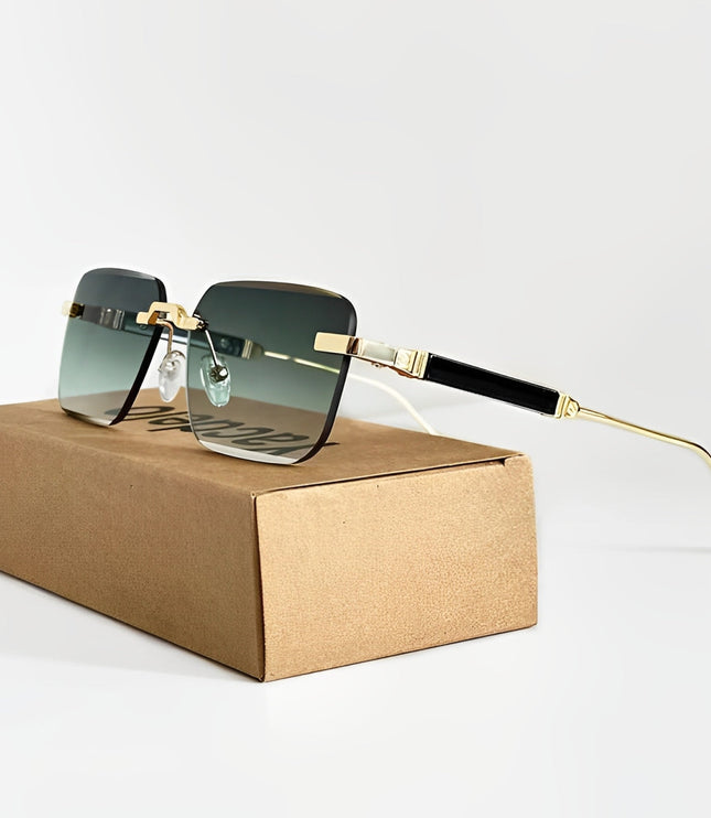 Men's Rimless Square Sunglasses with Contrast Tip Temples