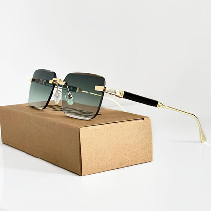 Men's Rimless Square Sunglasses with Contrast Tip Temples