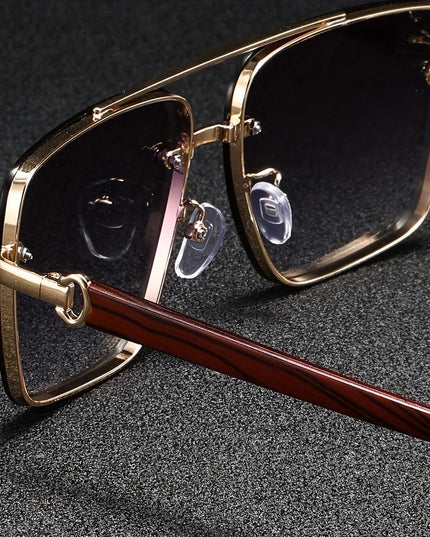 Men's Rimless Square Sunglasses with Wood-Look Temples