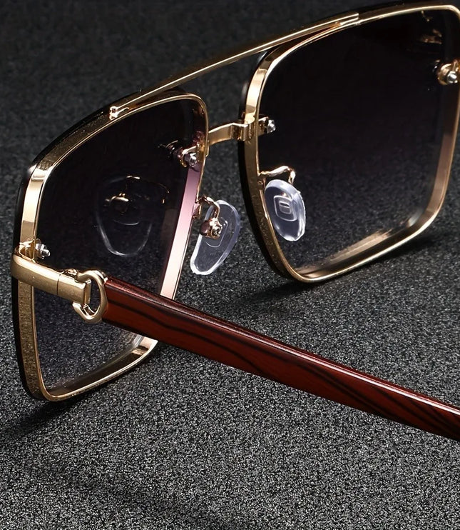 Men's Rimless Square Sunglasses with Wood-Look Temples