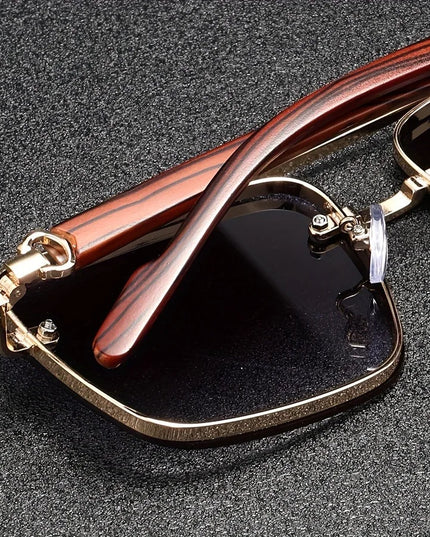 Men's Rimless Square Sunglasses with Wood-Look Temples
