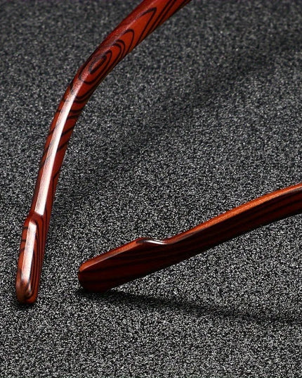 Men's Rimless Square Sunglasses with Wood-Look Temples