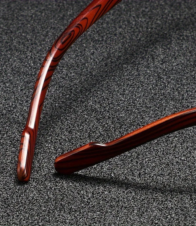Men's Rimless Square Sunglasses with Wood-Look Temples