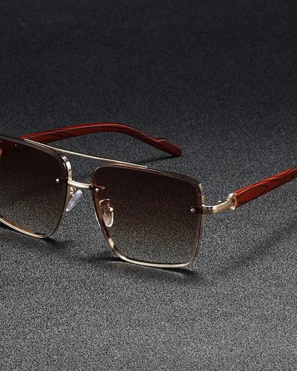 Men's Rimless Square Sunglasses with Wood-Look Temples