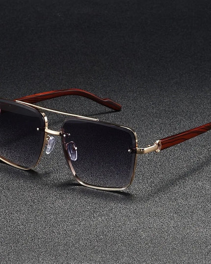 Men's Rimless Square Sunglasses with Wood-Look Temples