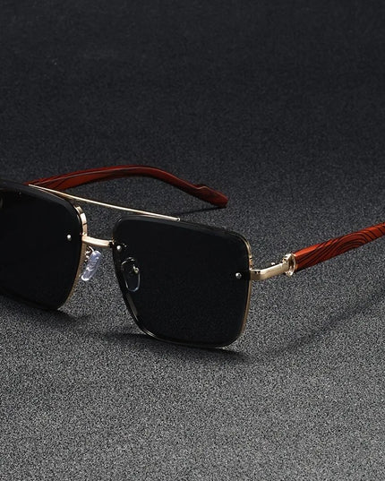 Men's Rimless Square Sunglasses with Wood-Look Temples