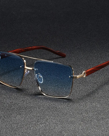 Men's Rimless Square Sunglasses with Wood-Look Temples