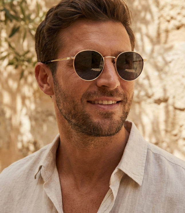 Men's Round Metal Frame Sunglasses with Tinted Lenses