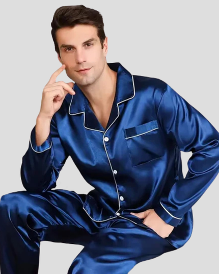 Men's Satin Pajama Set with Chest Pocket