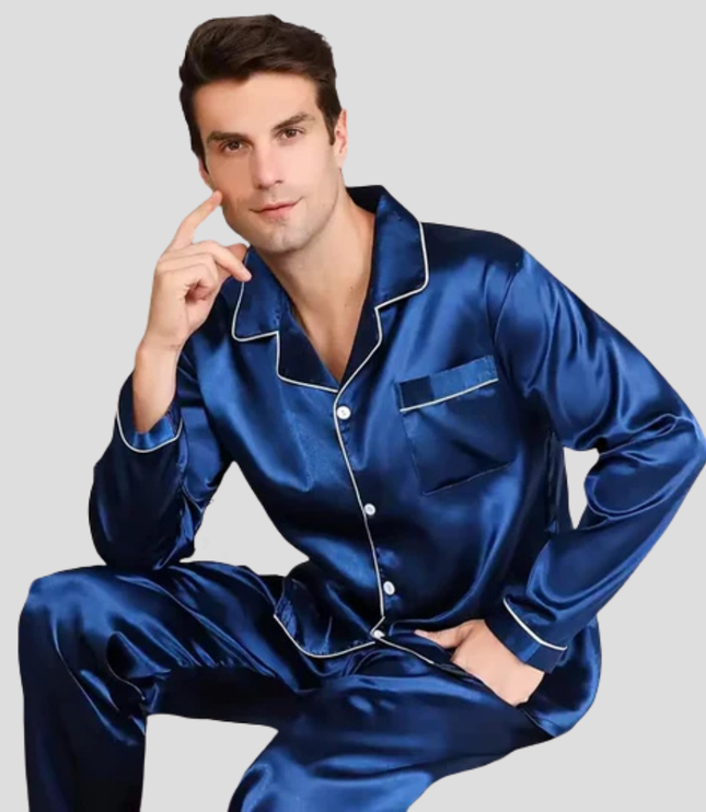 Men's Satin Pajama Set with Chest Pocket