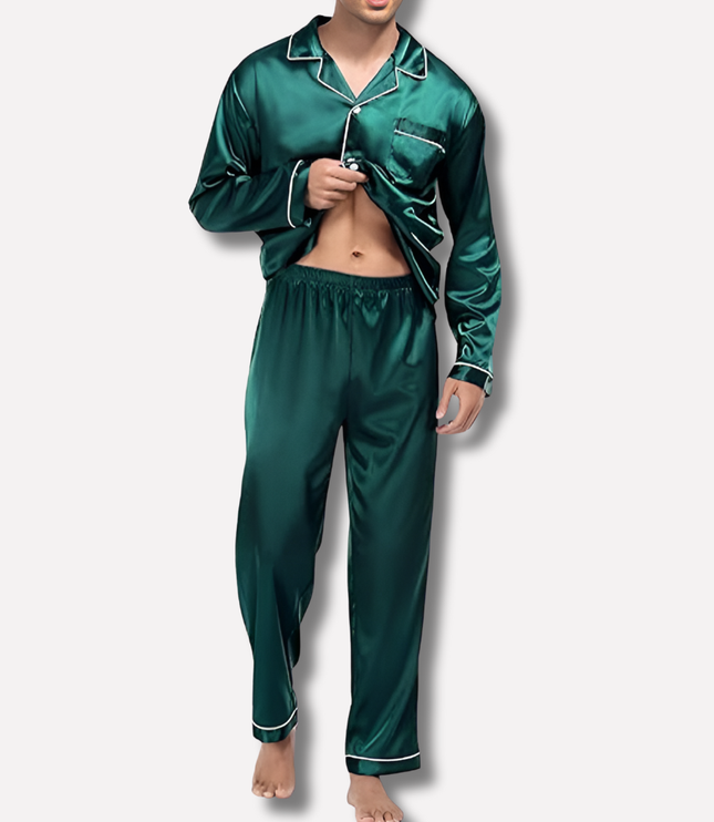 Men's Satin Pajama Set with Chest Pocket