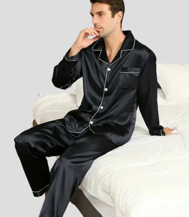 Men's Satin Pajama Set with Chest Pocket