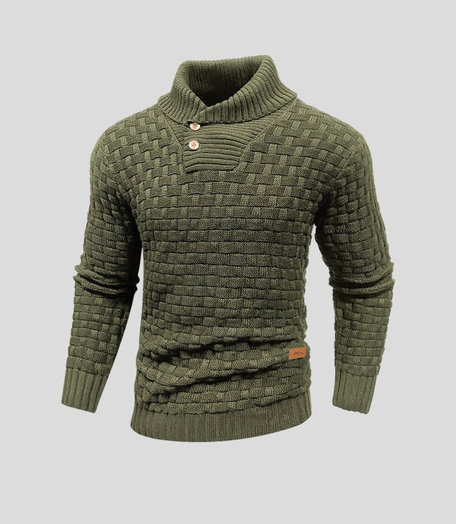 Men's Shawl Collar Sweater with Basketweave Knit