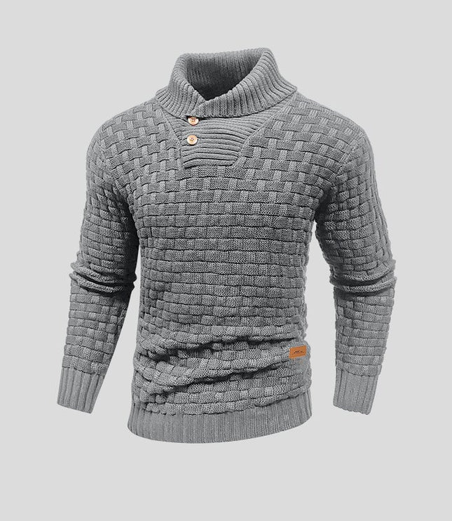 Men's Shawl Collar Sweater with Basketweave Knit