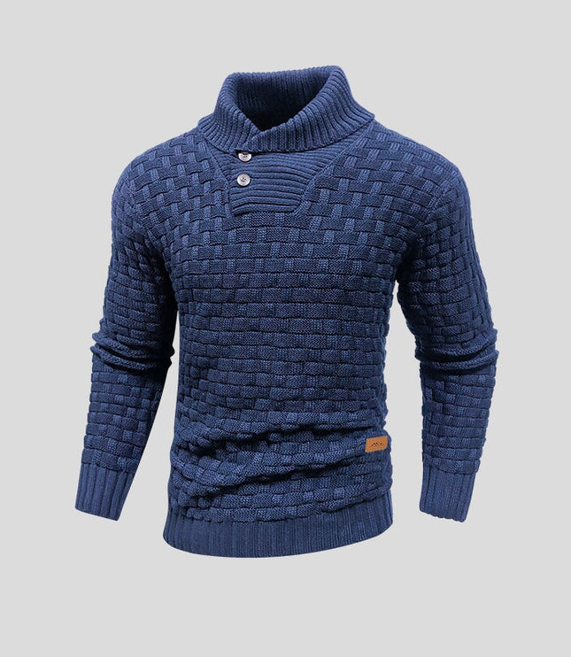 Men's Shawl Collar Sweater with Basketweave Knit