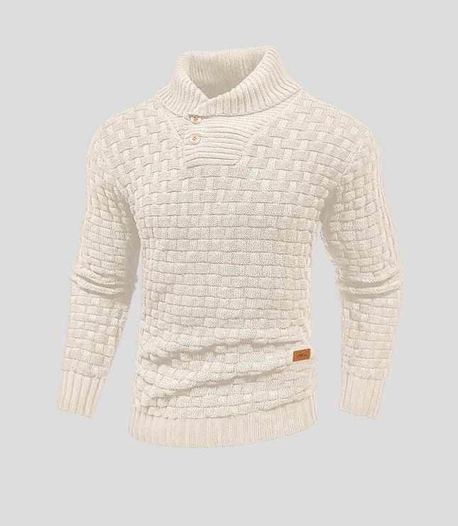 Men's Shawl Collar Sweater with Basketweave Knit