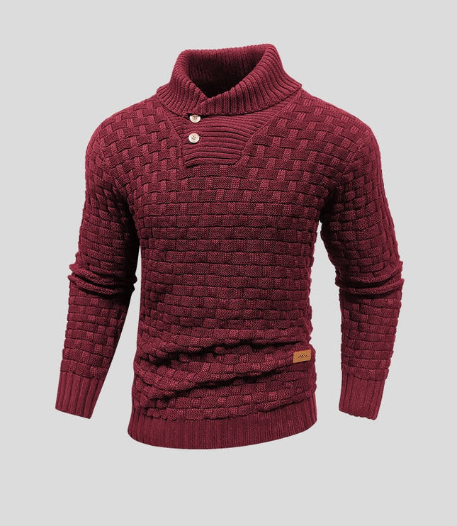 Men's Shawl Collar Sweater with Basketweave Knit