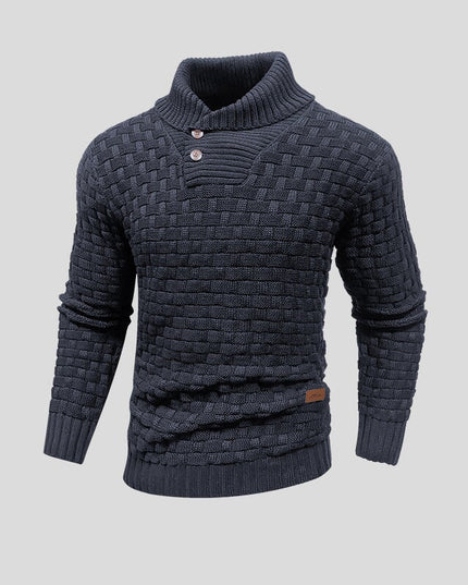 Men's Shawl Collar Sweater with Basketweave Knit