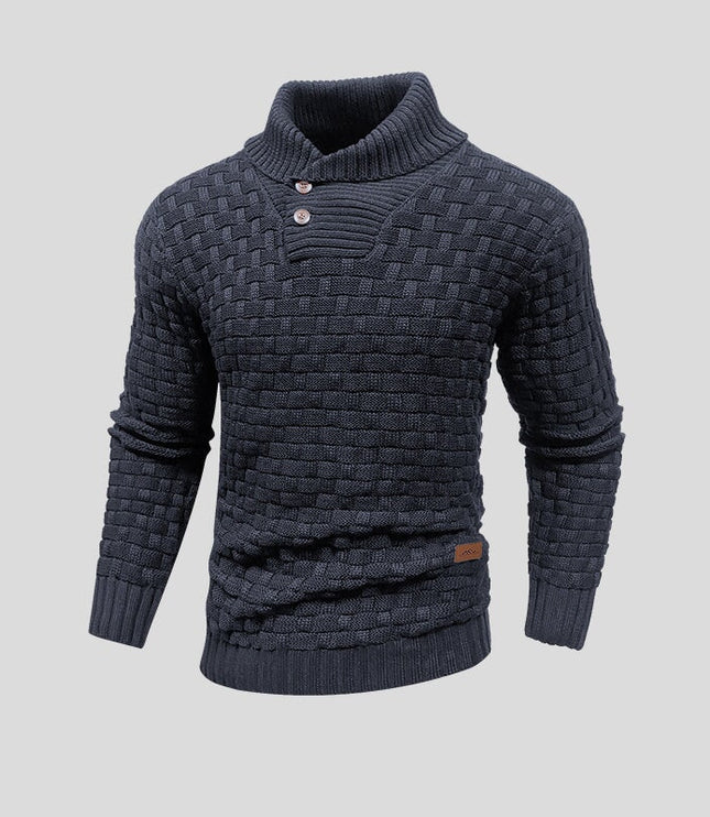 Men's Shawl Collar Sweater with Basketweave Knit