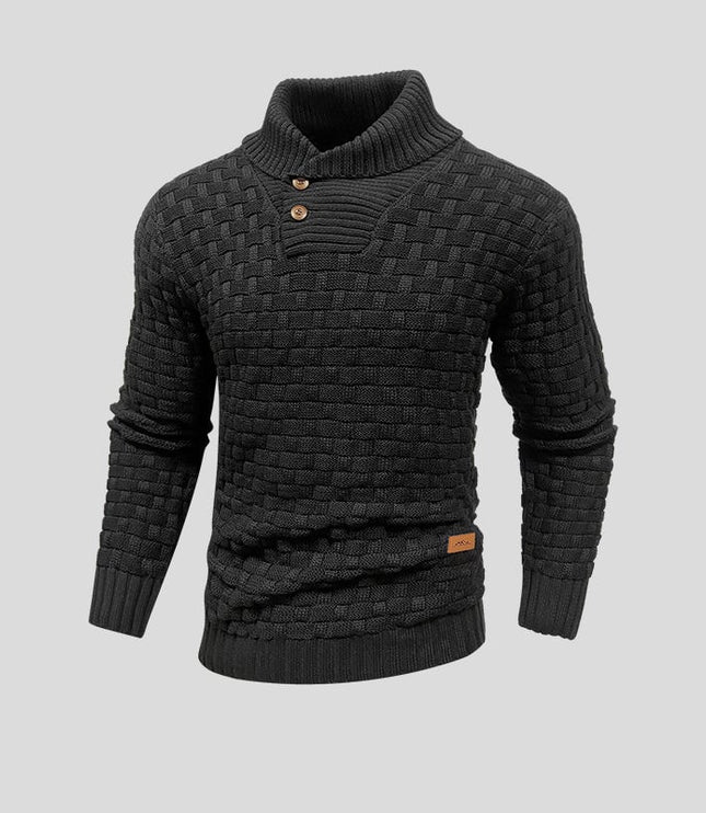 Men's Shawl Collar Sweater with Basketweave Knit