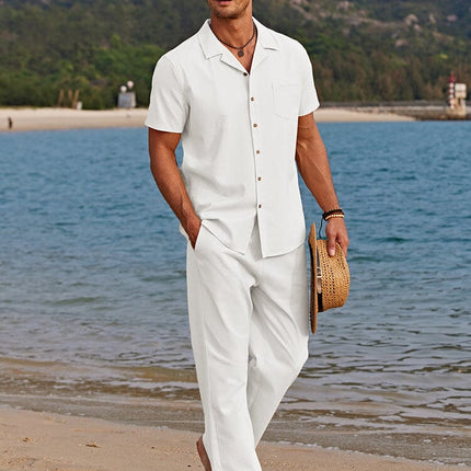 Men's Short Sleeve Camp Collar Shirt with Summer Set Trousers