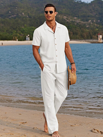 Men's Short Sleeve Camp Collar Shirt with Summer Set Trousers