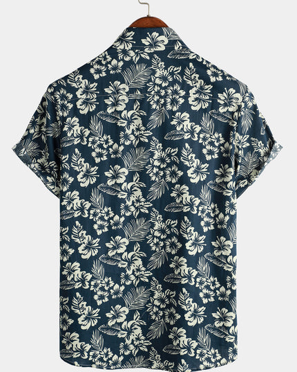 Men's Short Sleeve Hawaiian Print Shirt with a Button Front