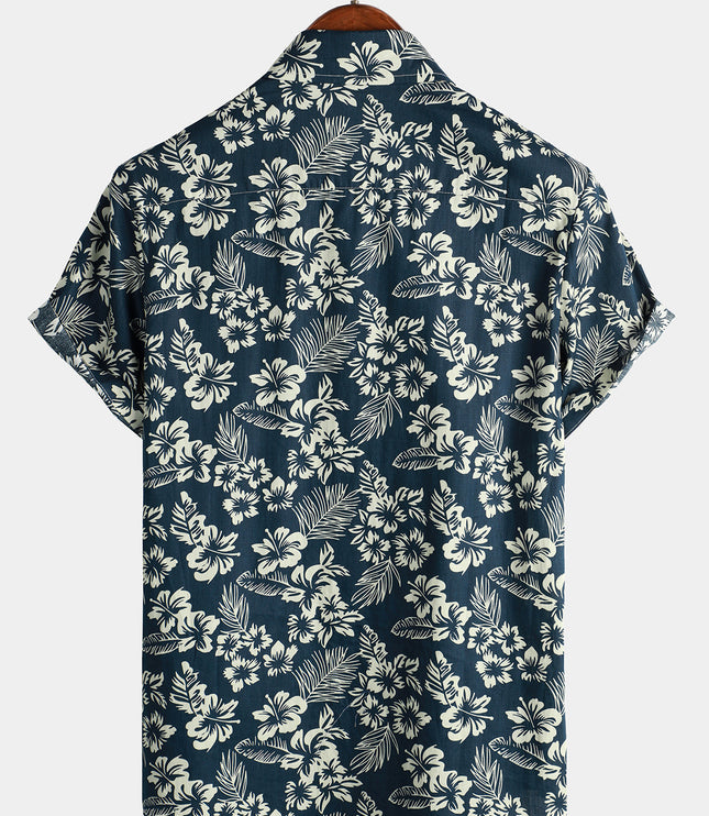 Men's Short Sleeve Hawaiian Print Shirt with a Button Front