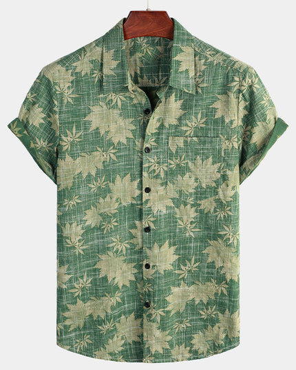 Men's Short Sleeve Hawaiian Print Shirt with a Button Front