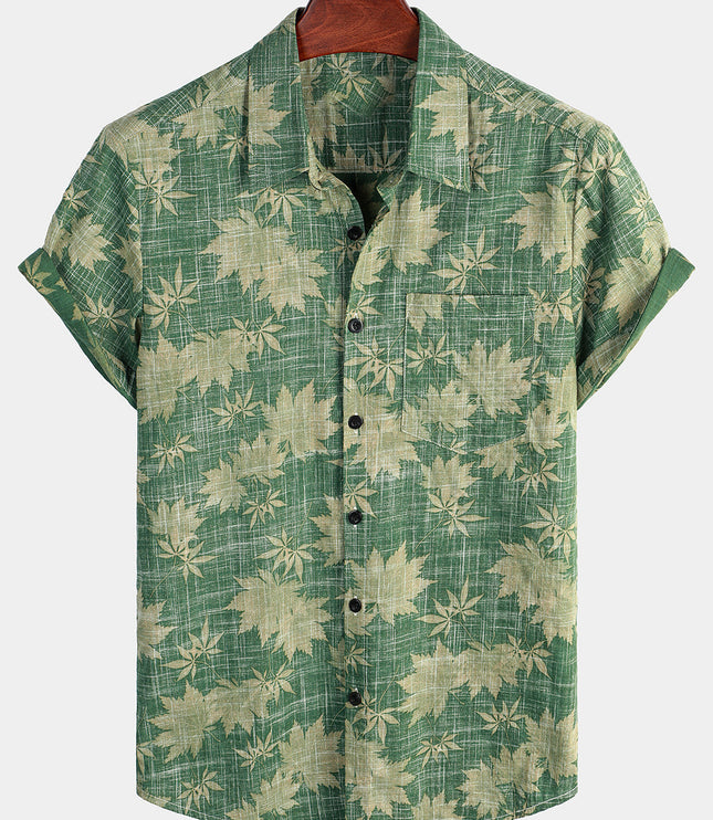 Men's Short Sleeve Hawaiian Print Shirt with a Button Front