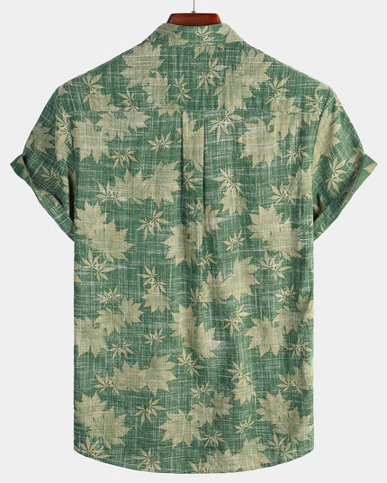 Men's Short Sleeve Hawaiian Print Shirt with a Button Front