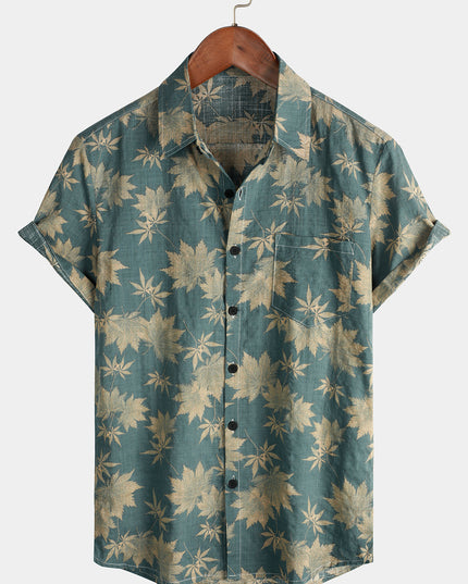 Men's Short Sleeve Hawaiian Print Shirt with a Button Front