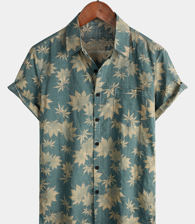 Men's Short Sleeve Hawaiian Print Shirt with a Button Front