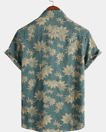 Men's Short Sleeve Hawaiian Print Shirt with a Button Front