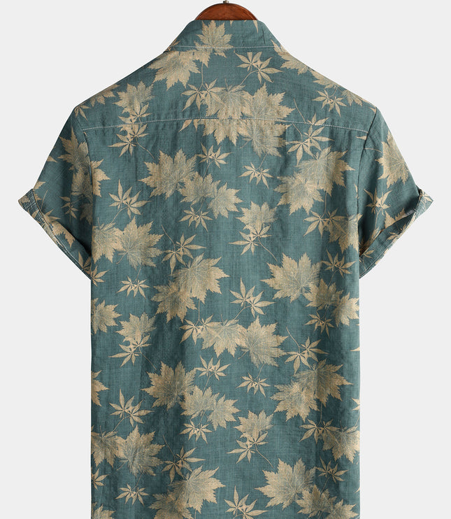 Men's Short Sleeve Hawaiian Print Shirt with a Button Front