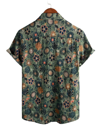 Men's Short Sleeve Hawaiian Print Shirt with a Button Front