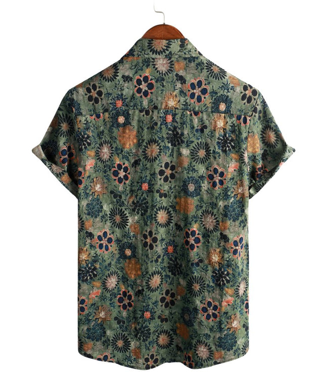 Men's Short Sleeve Hawaiian Print Shirt with a Button Front