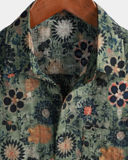 Men's Short Sleeve Hawaiian Print Shirt with a Button Front