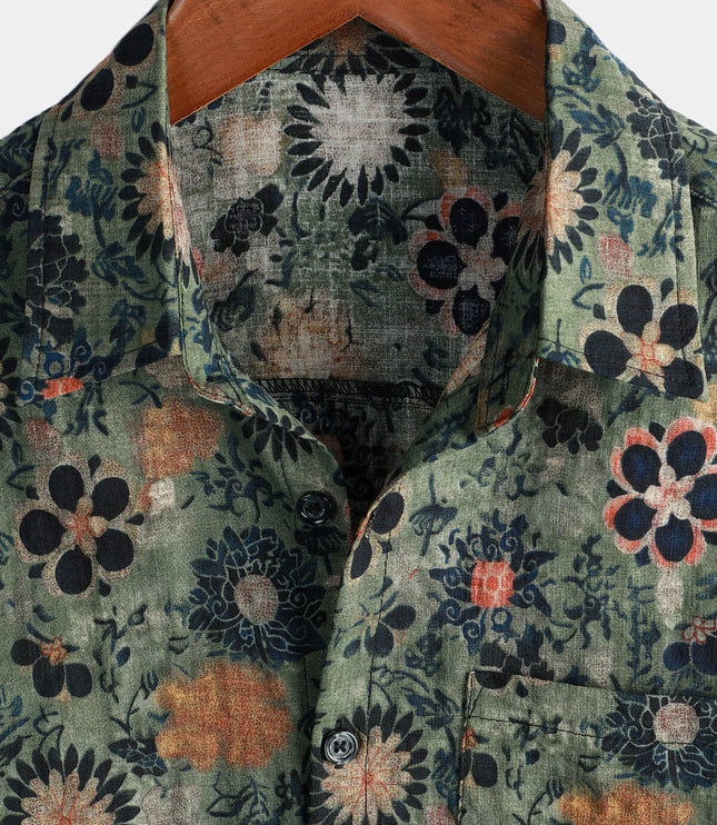 Men's Short Sleeve Hawaiian Print Shirt with a Button Front