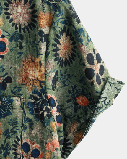 Men's Short Sleeve Hawaiian Print Shirt with a Button Front
