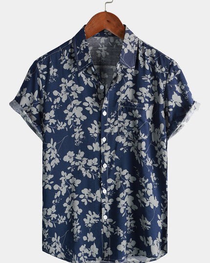 Men's Short Sleeve Hawaiian Print Shirt with a Button Front